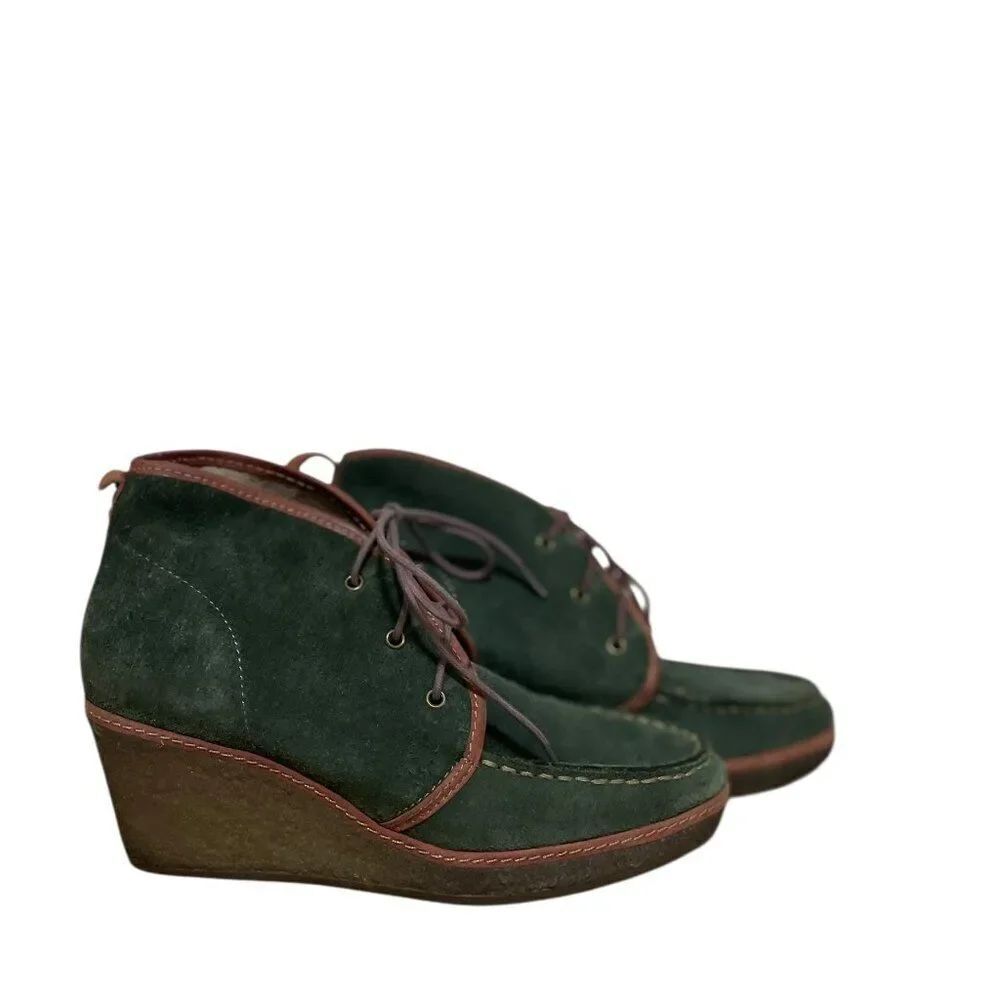 Olukai Womens Wali Wedge Green Suede Platform Moc Chukka Ankle Booties Size 6.5